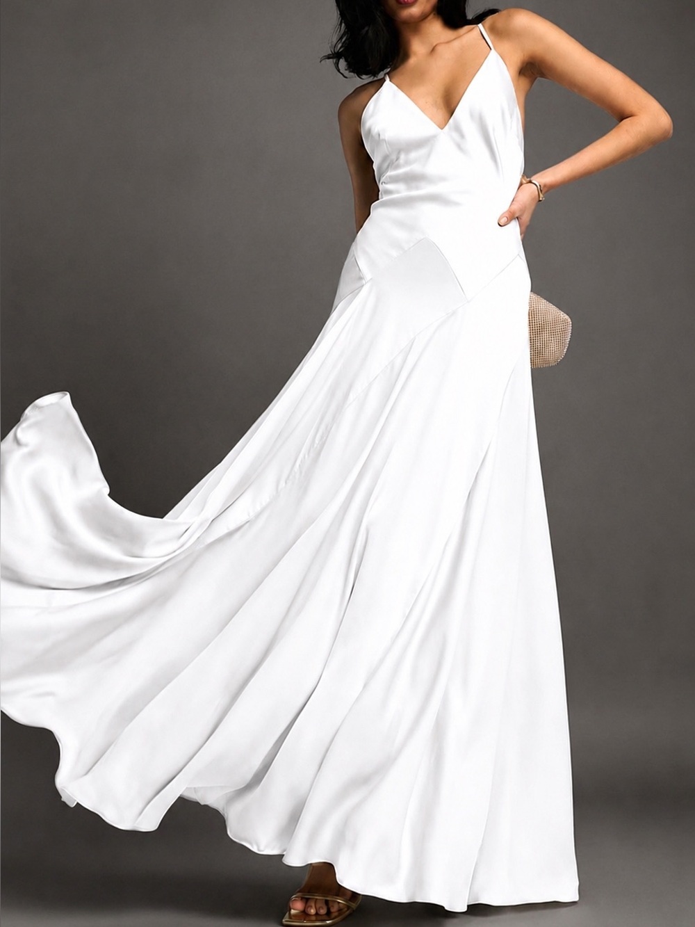 ASOS BRIDAL EDITION SATIN PLUNGE MAXI DRESS WITH CROSS BACK